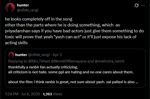 c0de_rangi's tweet photo. @B0bsshant imo not hating yash he has a lot to prove with this film
but ive been saying this the whole year now https://t.co/YmNSAx6sPz https://t.co/dfPs50WQEp