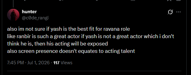 c0de_rangi's tweet photo. @B0bsshant imo not hating yash he has a lot to prove with this film
but ive been saying this the whole year now https://t.co/YmNSAx6sPz https://t.co/dfPs50WQEp