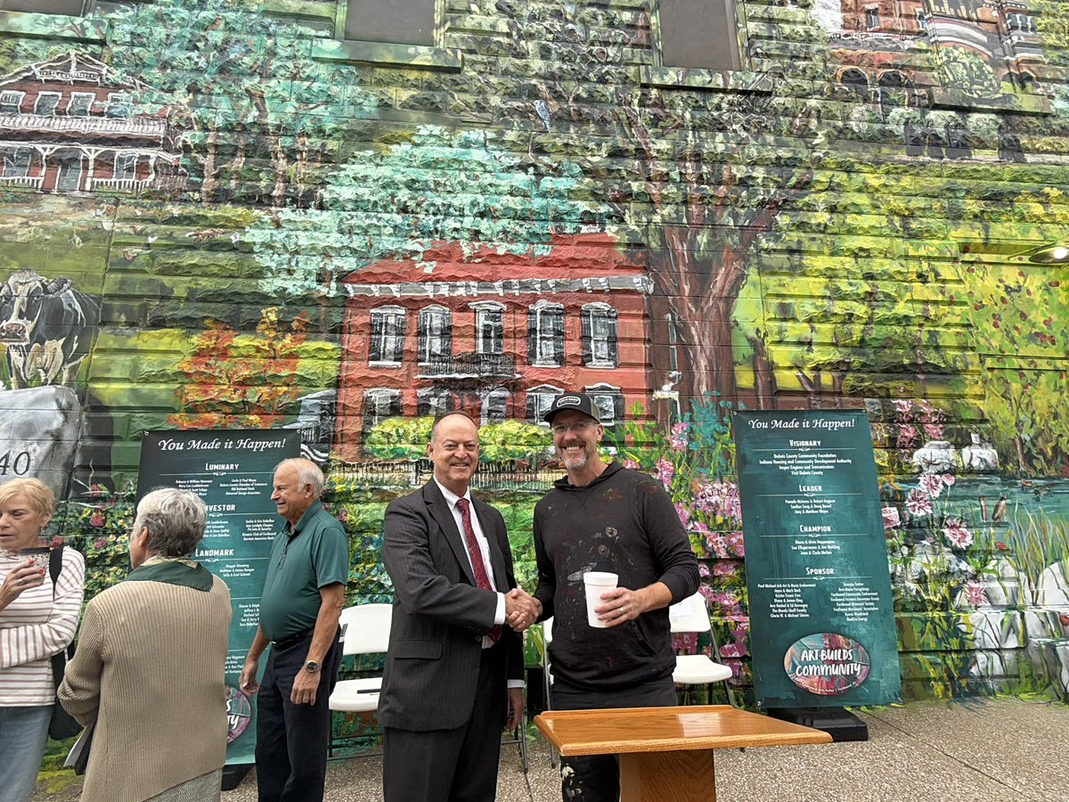 RepMessmer's tweet photo. Great to join the Ferdinand community to dedicate the new mural at Fleig’s Cafe!

Thank you to Traditional Arts Today, artist Adam Long, and everyone who helped bring this project to life.

Hoosier pride on full display! https://t.co/uc0NY4tmjF