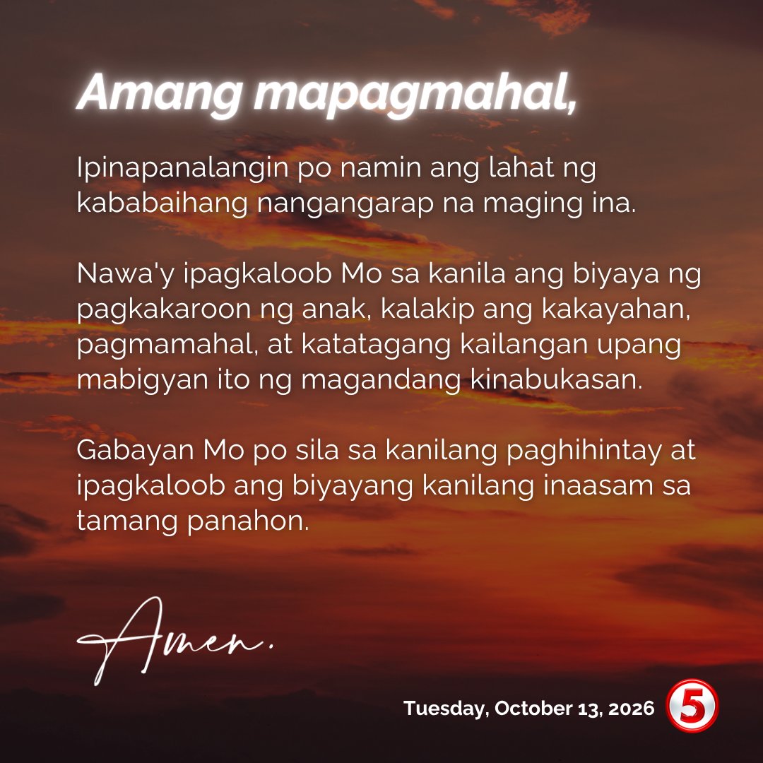 TV5manila's tweet photo. Prayers and baby dust to all the women trying to conceive. 💞 Kapit lang, ibibigay din ni Lord ang biggest blessing of our life. 💞🙏🏻

#KapatidPrayerWarrior https://t.co/fyhDgz55GC