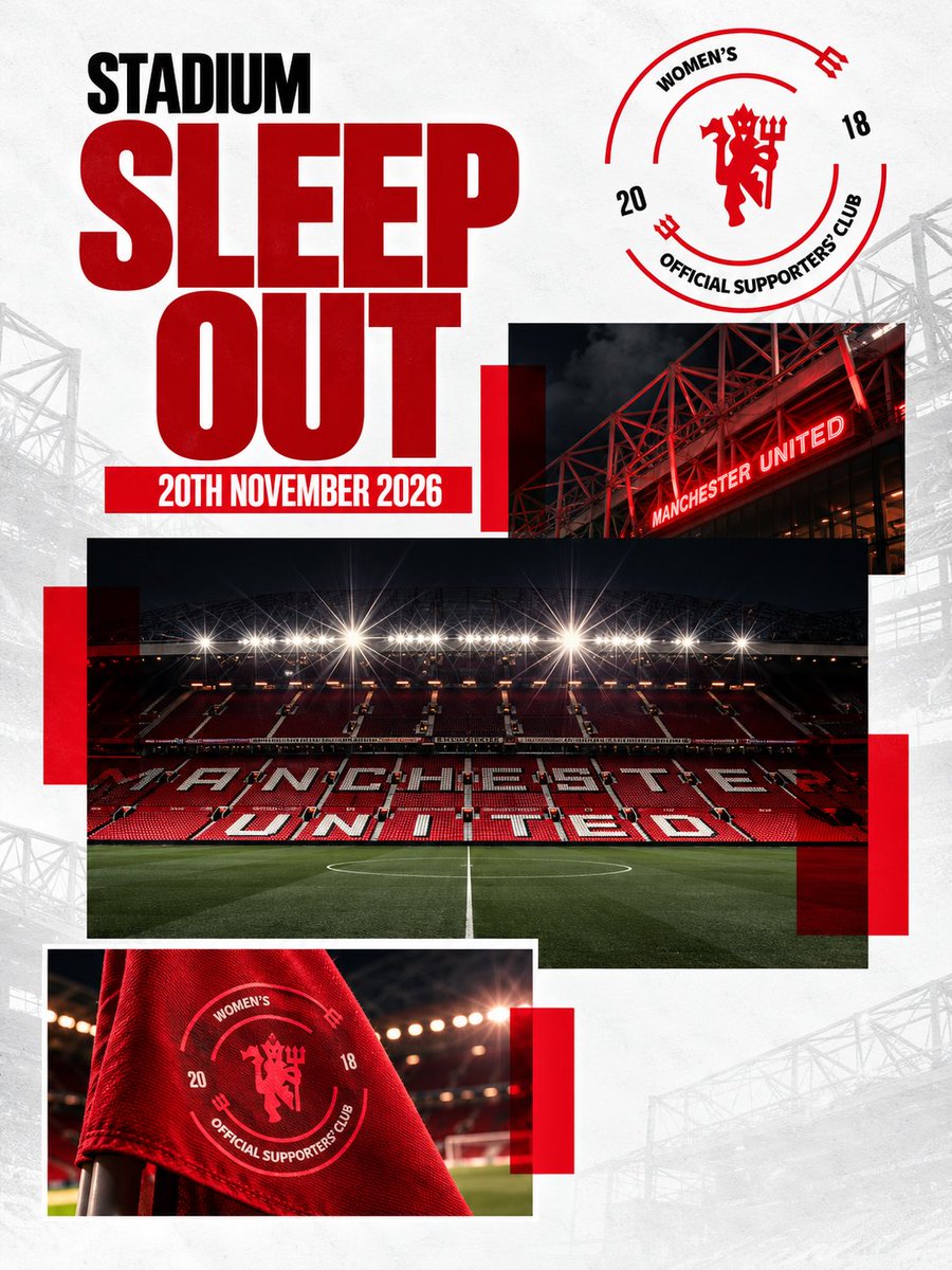 MUW_SC's tweet photo. 🔴⚫ OLD TRAFFORD SLEEP OUT 2026 🏟️

On 20th November, Marc &amp; Deborah will be sleeping at Old Trafford to raise vital funds for the Manchester United Foundation! ❤️

Every donation makes a difference. Please support and share! 🙌

🔗 https://t.co/9LSC0dtBM5

#muwomen #muwsc https://t.co/2BurnKrjVl