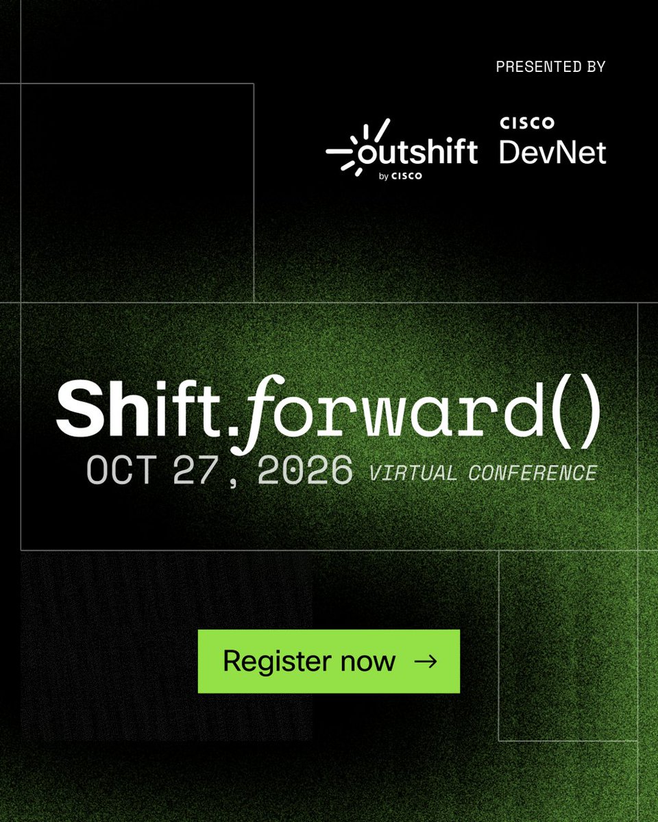 outshiftbycisco's tweet photo. Shift.Forward() is for the explorers. Join Outshift and @CiscoDevNet for a virtual dive into agentic AI, the quantum internet, and the systems that scale. Connect with the architects and builders mapping out what’s next. Save your spot: https://t.co/Okcd2bdlPt #ShiftForward26 https://t.co/SjmGfcbPpk