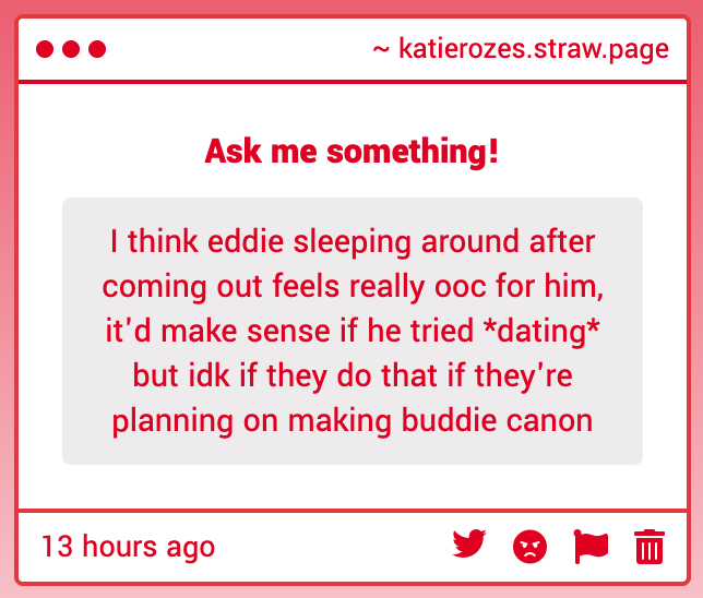katierozes's tweet photo. i just think for him to date first, there would have to be some sort of reason for why a sexuality realization for him wouldn't immediately trigger "oh i'm in love with my bisexual best friend i share a life with" realization too. like if he gets scared or buck gets scared. https://t.co/10FmbXa1hf