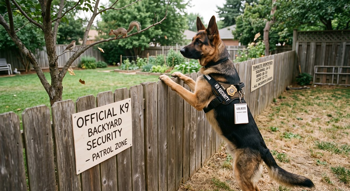 JamieFairc29036's tweet photo. The Backyard Security Manager 🚨 No squirrel enters this yard without approval. 🐿️🚔
#GermanShepherdDog #SecurityDog #FunnyDogMeme #DogLife #PetHumor #DogCommunity #GSDFamily #DogsOfFacebook #SmartDog #FunnyPets #ViralDogs #DogLovers #USA #PetLife #MemeDaily https://t.co/1QpvsdmOTi