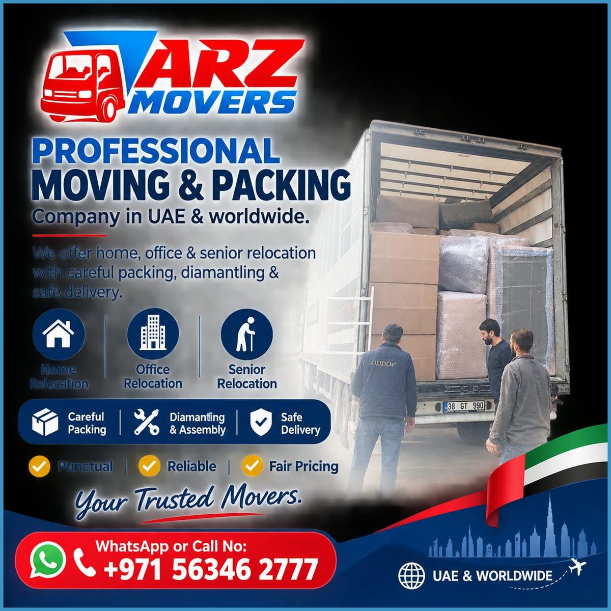 ArzMovers's tweet photo. 🏠 We Move Your World — You Relax, We Handle!
Your belongings deserve care, protection and professional handling. ARZ Movers provides complete moving solutions for homes, villas and offices across Dubai. 🚛📦
Make your next move simple and stress-free.
📞 Call Now: 056 346 2777 https://t.co/b6QNgapcBY