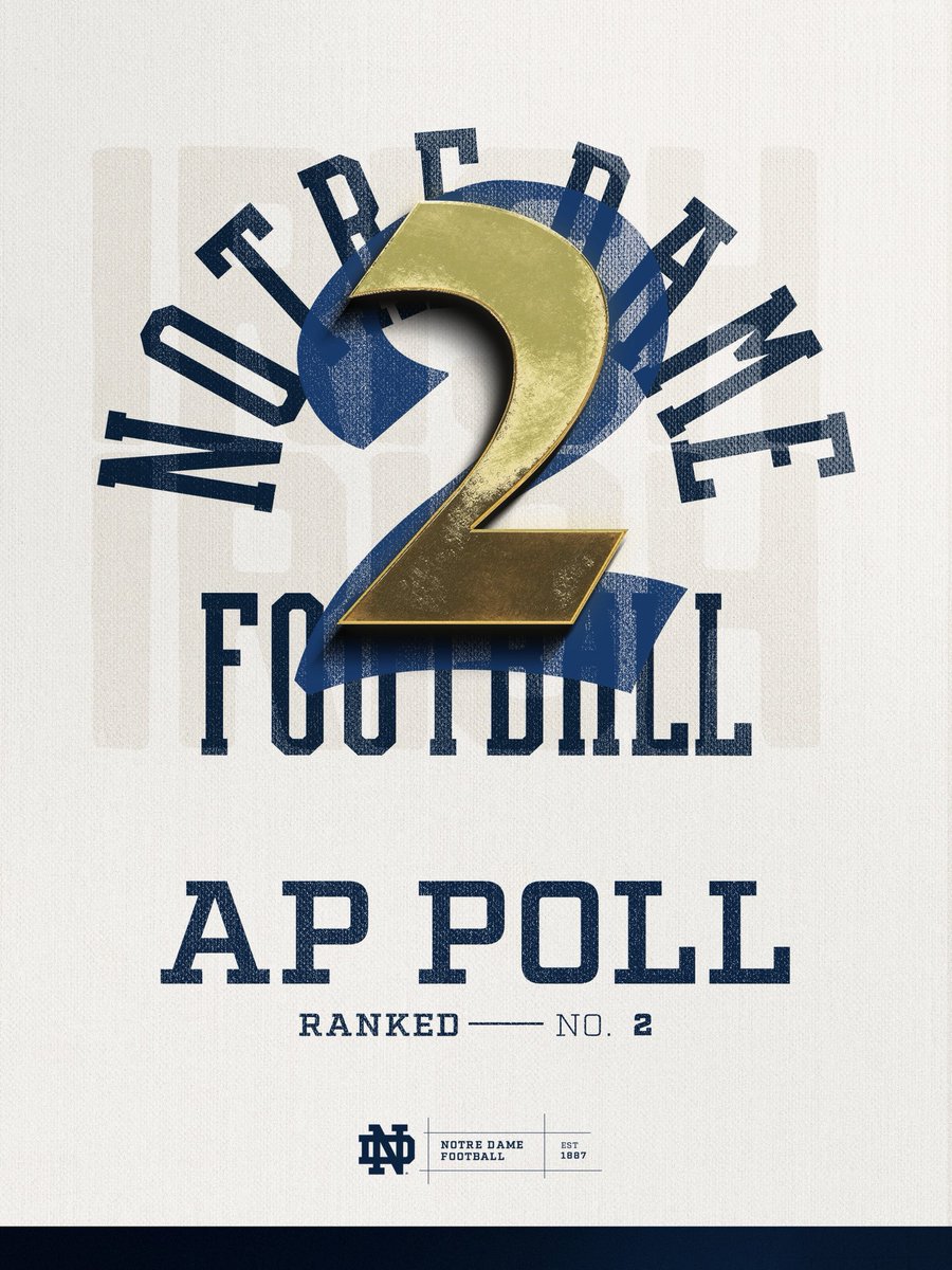 NDFootball's tweet photo. 2️⃣ in the AP Poll

#GoIrish☘️ https://t.co/K8SbqovSsB