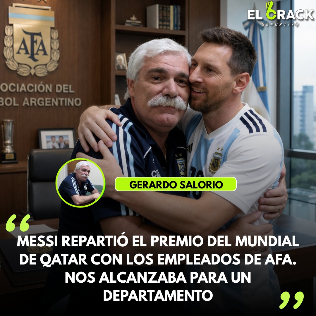 CrackDeportivo_'s tweet photo. ❤️🇦🇷 SALORIO REVELÓ UN GESTO DE MESSI QUE DEMUESTRA SU GRANDEZA

Salorio, ex preparador físico de la Selección Argentina, contó que Lionel Messi repartió en partes iguales el premio por ganar el Mundial de Qatar entre los trabajadores del predio, sin hacer diferencias entre sus funciones. “Lo repartió en partes iguales con todos los componentes del predio, exactamente igual, la que limpiaba, la que cocinaba”, relató.

Además, según su versión, cuando la AFA estuvo intervenida y los empleados llevaban tres meses sin cobrar, Leo hizo algunas llamadas y el dinero apareció pocas horas después.