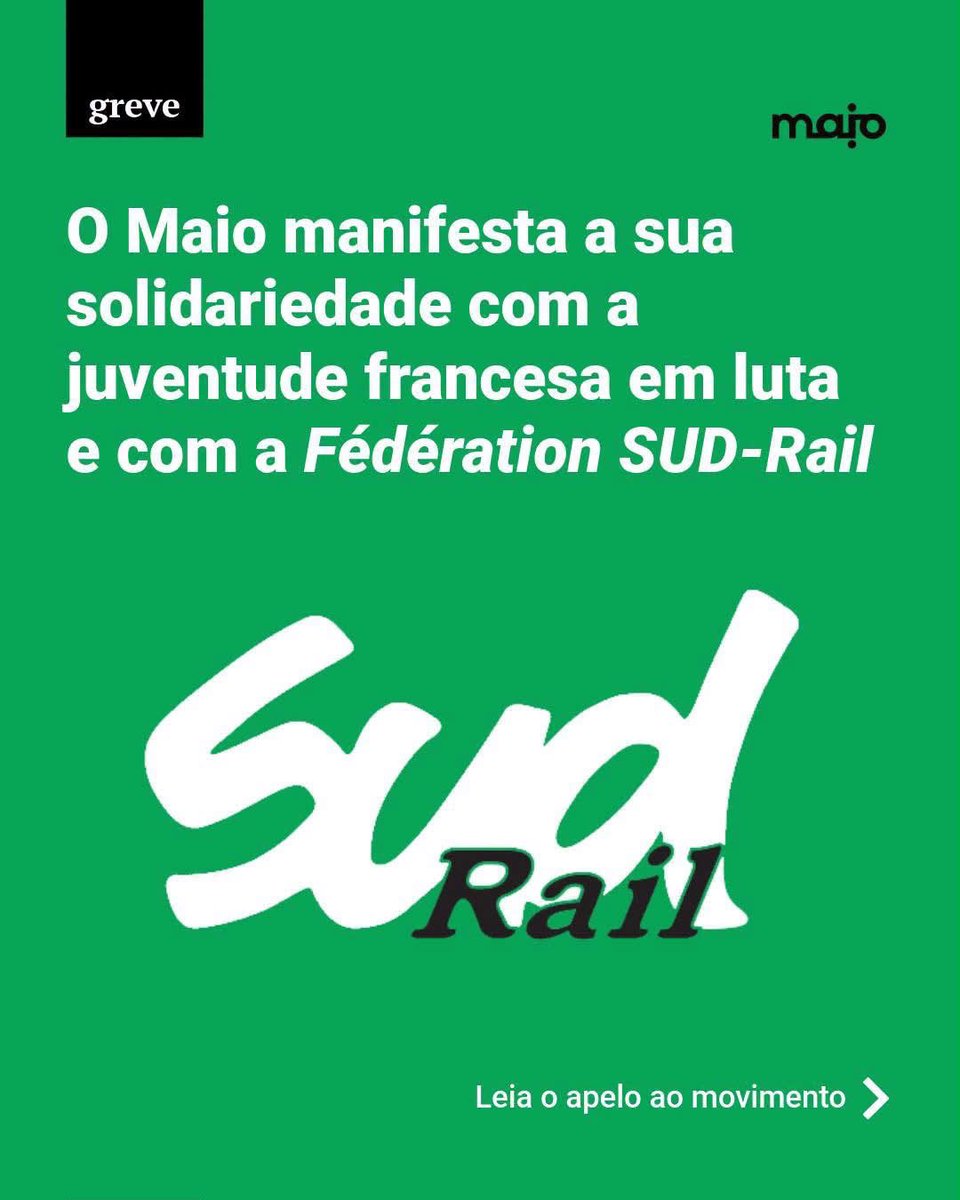 Fede_SUD_Rail's tweet photo. ✊🏻 Un soutien #international pour la jeunesse en lutte et pour la fédération #SUDRail.

🇵🇹 Merci au journal collectif Maio

#13octobre https://t.co/EMZWkUwiLU