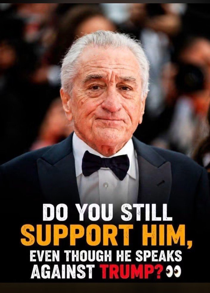 Travelodge_G's tweet photo. DO YOU STILL SUPPORT ROBERT DE NIRO, EVEN THOUGH HE SPEAKS AGAINST TRUMP? 👀 https://t.co/99AVs47lFI