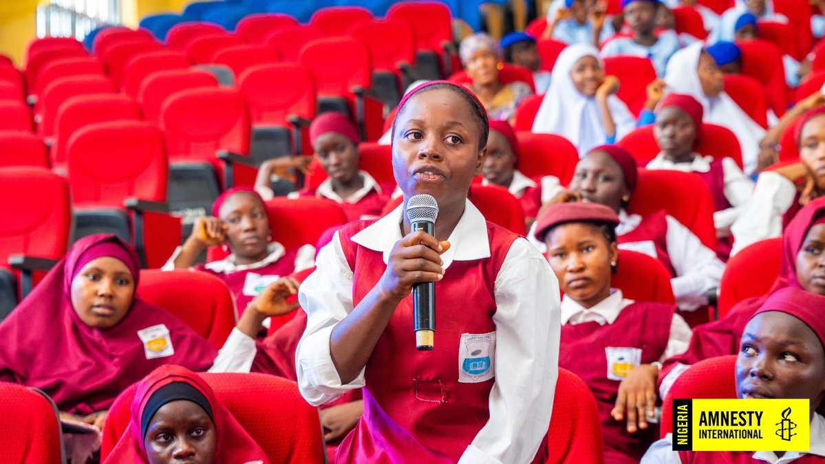 AmnestyNigeria's tweet photo. Today, girls in Yola showed us what #LetGirlsBeGirls looks like: learning their rights, speaking their minds, and dreaming big. On #DayOfTheGirl, we call for an end to child marriage and investment in girls' rights. #IDGC2026 https://t.co/uI0b2Gs7c2