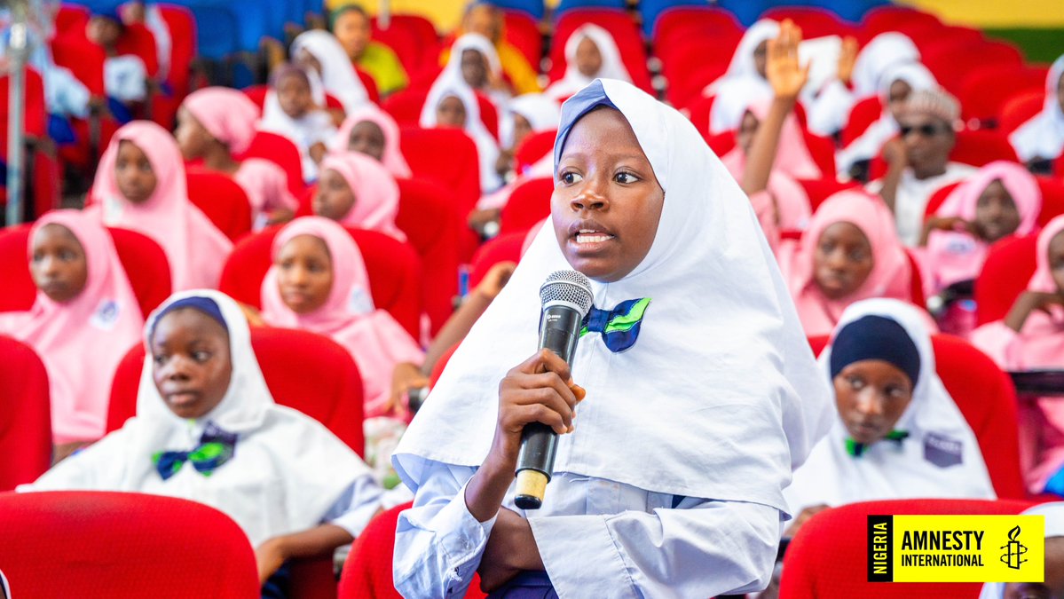 AmnestyNigeria's tweet photo. Today, girls in Yola showed us what #LetGirlsBeGirls looks like: learning their rights, speaking their minds, and dreaming big. On #DayOfTheGirl, we call for an end to child marriage and investment in girls' rights. #IDGC2026 https://t.co/uI0b2Gs7c2