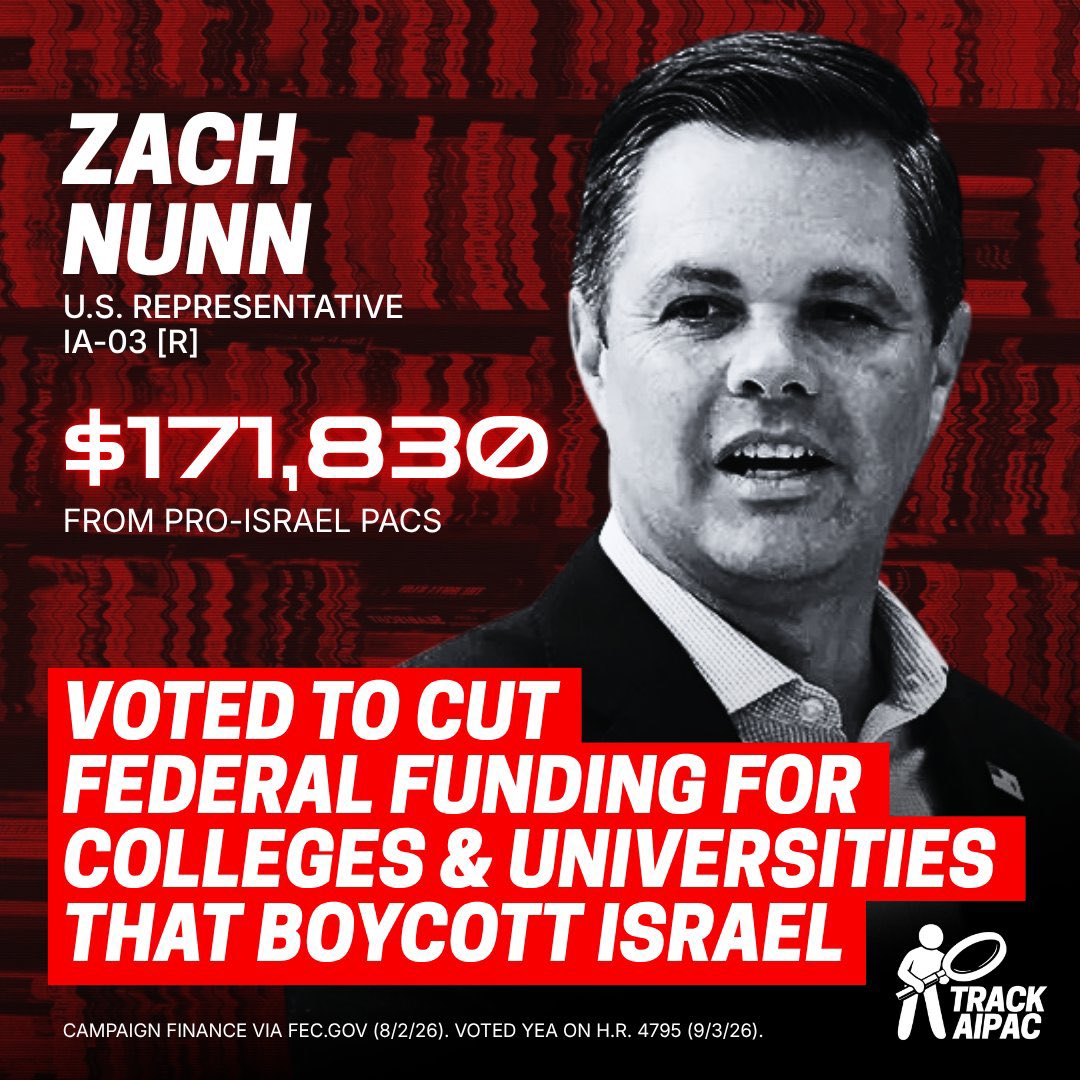 TrackAIPAC's tweet photo. @NunnForCongress Zach Nunn supports censoring free speech critical of a foreign government. https://t.co/xu0USksSvv