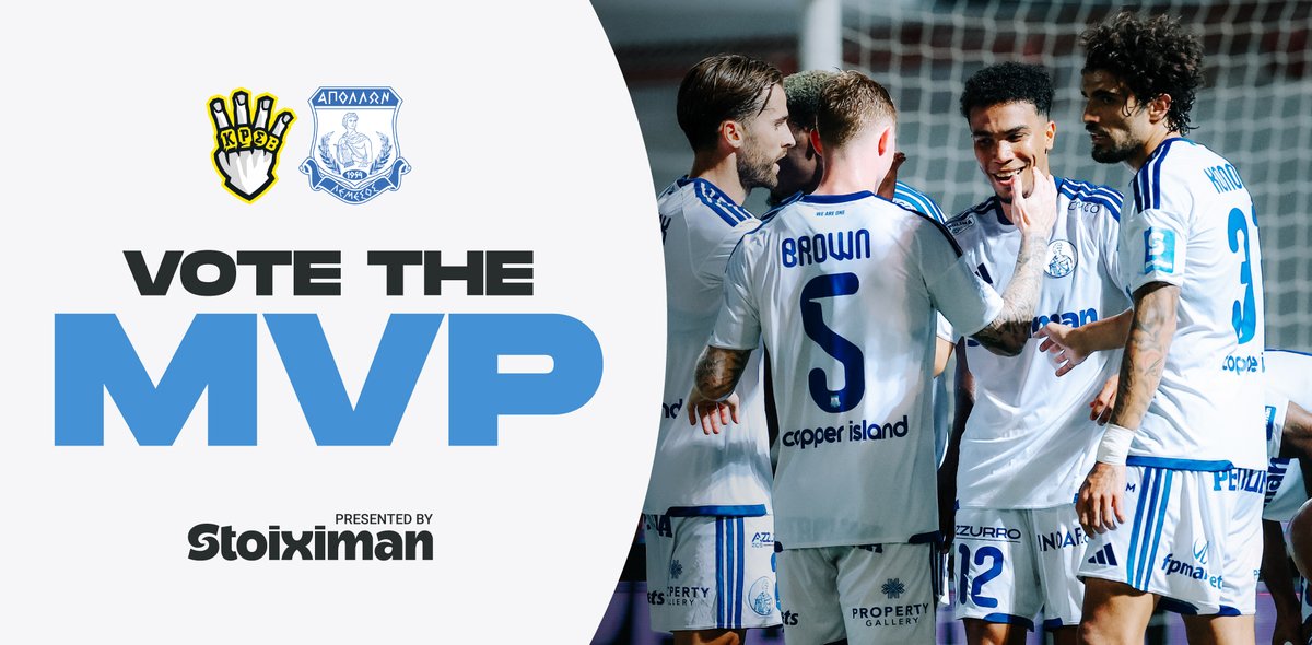 APOLLONOFFICIAL's tweet photo. 🙌  Ήρθε η στιγμή να αναδείξετε τον @Stoiximan MVP της αναμέτρησης κόντρα στην ΚΡΑΣΑΒΑ Ε.Ν.Υ,

🔗 https://t.co/3iEWxEOJJj https://t.co/UcSCIG3LpW