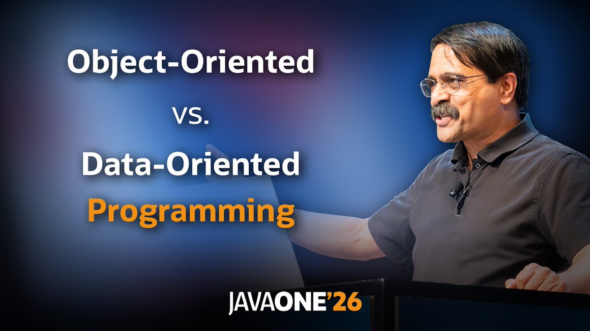 JavaOne's tweet photo. In this #JavaOne presentation, Venkat Subramaniam discusses object-oriented paradigm, data-oriented programming, when to use each one of these, and how to intermix them in your applications. https://t.co/sdSfHj3wYx https://t.co/GU9BI6U7BB