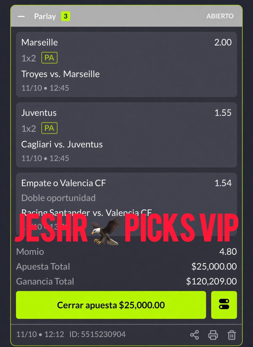 JesShrpicksVIP's tweet photo. Parlay triple de Zorrito VIP, momio 4.80. https://t.co/Jc4z9OVlmX