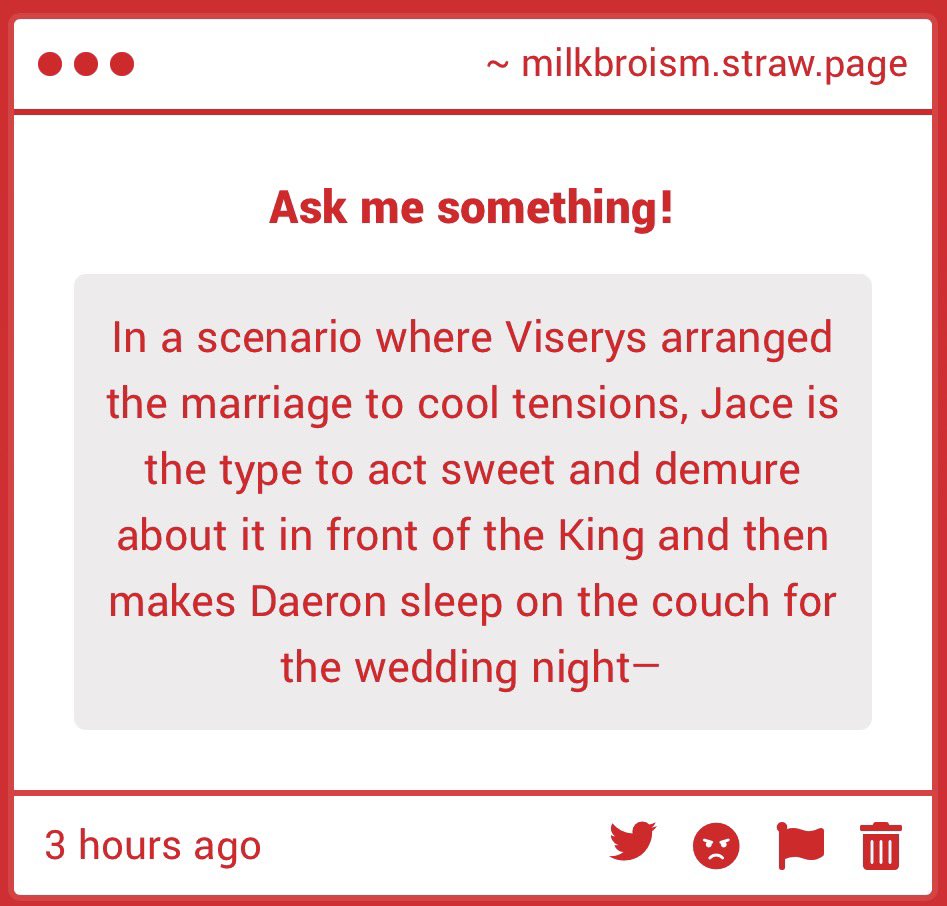 milkbroism's tweet photo. Daeron would respect his choice, having been taught by G that an omega must never be coerced.  Yet….when there's no bloodstain on the sheet, rumors will go from the bride being undesirable to the groom, to the bride being spoiled…

Ormund’s propaganda will always be pro Daeron. https://t.co/rjMEL80LJL
