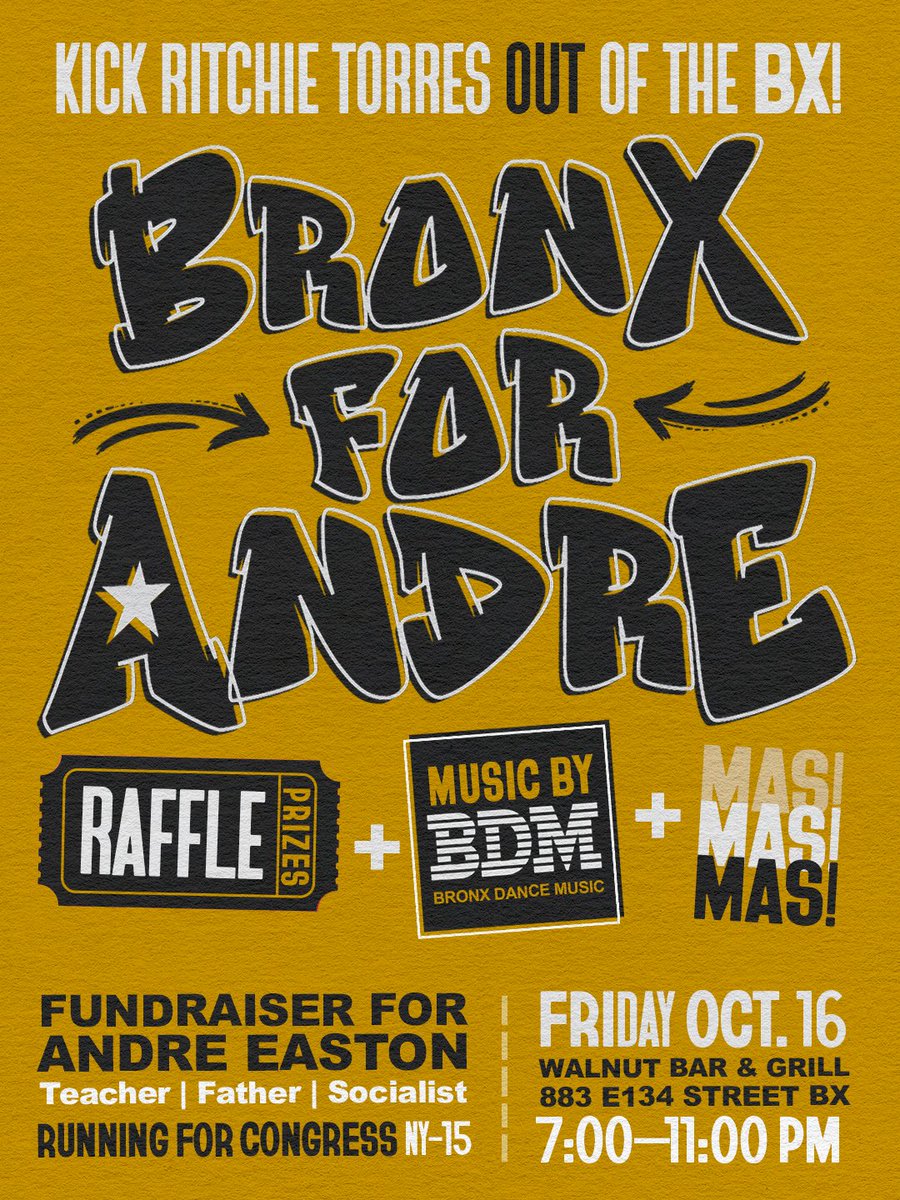 AndreEastonBX's tweet photo. Ritchie Torres neglects the Bronx, backs ICE and sends our tax dollars to Israel. I’m running against him. 

This Friday: Come dance and fund the fight for the Bronx, not the billionaires ✊🏾
 https://t.co/pg2Hpk7SPH https://t.co/tRmDRLeu7i