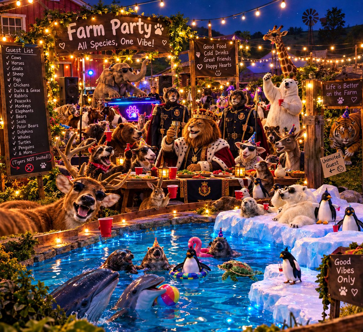 KingAtlasOffice's tweet photo. 👑 Even a King deserves an evening among his people! 🦁🎉

King Atlas joins the Farm Party for good food, great company, and a little fun beyond the palace walls. The Crown is present and the Royal Guard is never far away! 🛡️👑 https://t.co/HgP8Ma1dXB