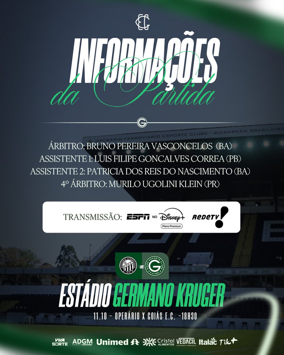 goiasoficial's tweet photo. 🆚 Operário 
🗓️ Domingo 
⏰ 18h30
🏟️ Estádio Germano Krüger
📺 @espnbrasil @disneyplusbr @redetv 

#OPExGEC
#brasileiraob https://t.co/vd7O6evHGy