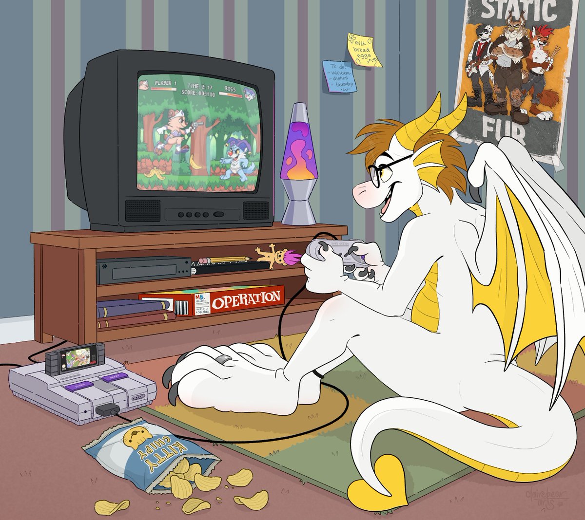 stardragon777's tweet photo. While I was a Sony dragon growing up, I bet i wouldn't had mind an SNES either. 

YCH by @clairebearart https://t.co/0Xpg0dHwLF