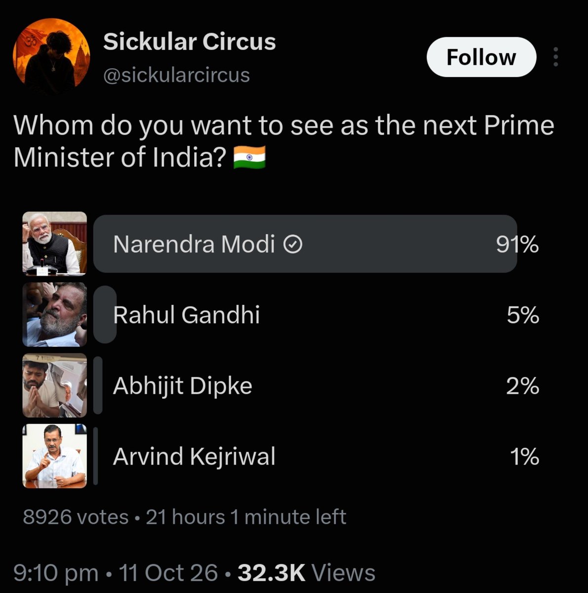 M_OfSarcasm's tweet photo. andhbhakts hacked this X poll by using "python full stack ki coding"

elon musk resign kro ! https://t.co/H6mfOIvjl2