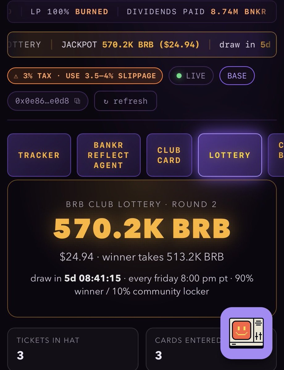 JimmyJames760's tweet photo. We only need 18 more mints to lift the 1-per-wallet restriction…

$BRB club cards get you access into the BRB lotto + a multiplier on $BNKR dividends from the club card locker.

We’ve burned 3.31M $BRB so far from minting the BRB club card NFTs

$BRB ♻️ $BNKR https://t.co/BEEO61qTn4
