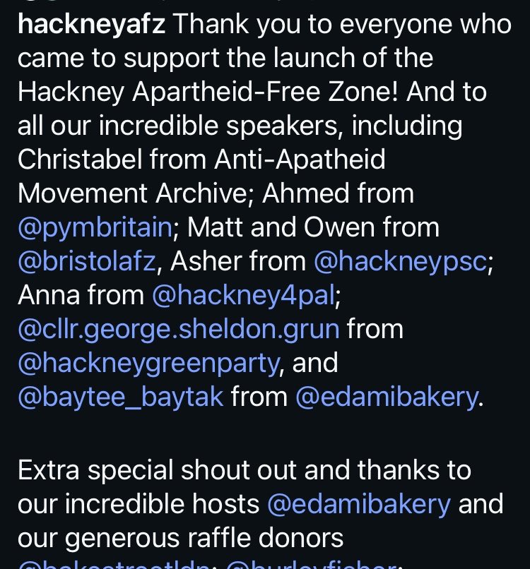 treesey's tweet photo. In Hackney today, the Apartheid Free Zone group met to discuss setting up a zone in Hackney. These groups go door-knocking to ask ‘about Israel’. Hackney has a fairly high Jewish population. Green Cllr George Sheldon Grün attended this meeting. They also had a raffle at the end: https://t.co/xhTjLRB9jn