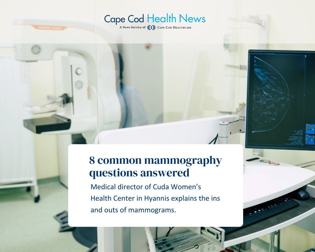 CapeCodHealth's tweet photo. Radiologist Dr. Ingrid Hyder, medical director at Cuda Women’s Health Center, addresses eight frequently asked questions - from screening guidelines and safety with implants to breast compression and when to stop screening. https://t.co/806S65IxdO #BreastCancer #Mammogram https://t.co/59SUqV9i9V