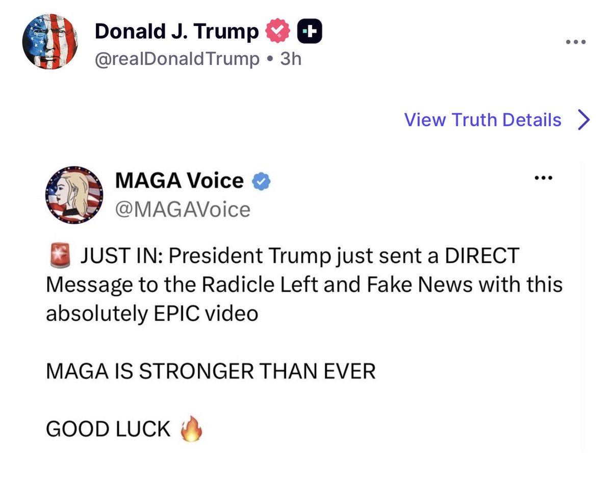 MAGAVoice's tweet photo. 🔥 LET’S GO. President Trump just reposted me

We have the BEST President ever 🙏 https://t.co/ccKpDvtvUq