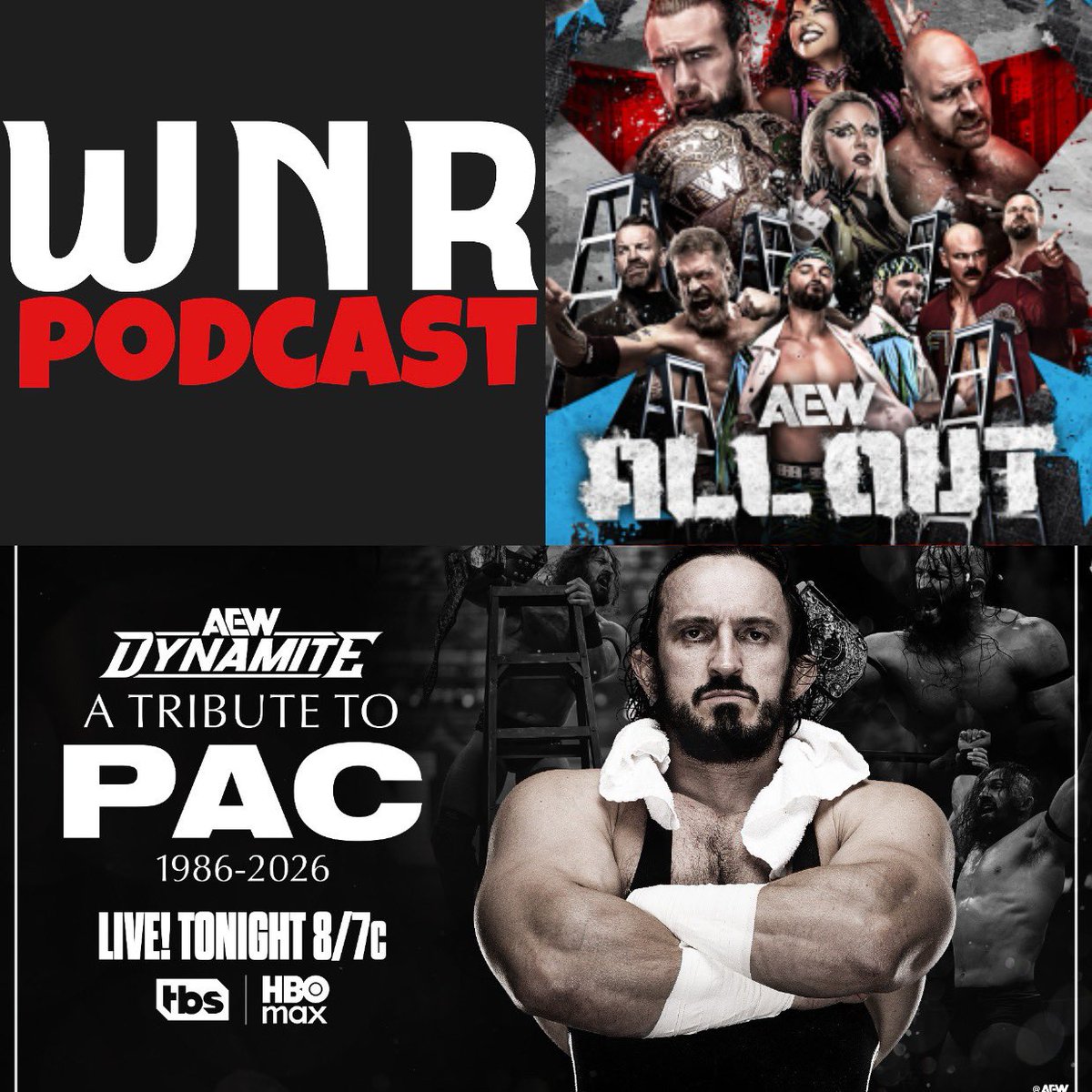 theWNRpodcast's tweet photo. #WNR 617 https://t.co/KefAtOfuN4
This is going to be one of the hardest pods we have ever done
@WNRPodJames @JaxieScarlet @MindMontyPod and @PurplePaine are here to talk about #AEW and #AEWAllOut
But the main reason is to pay tribute to Pac https://t.co/noz2SkG0A6