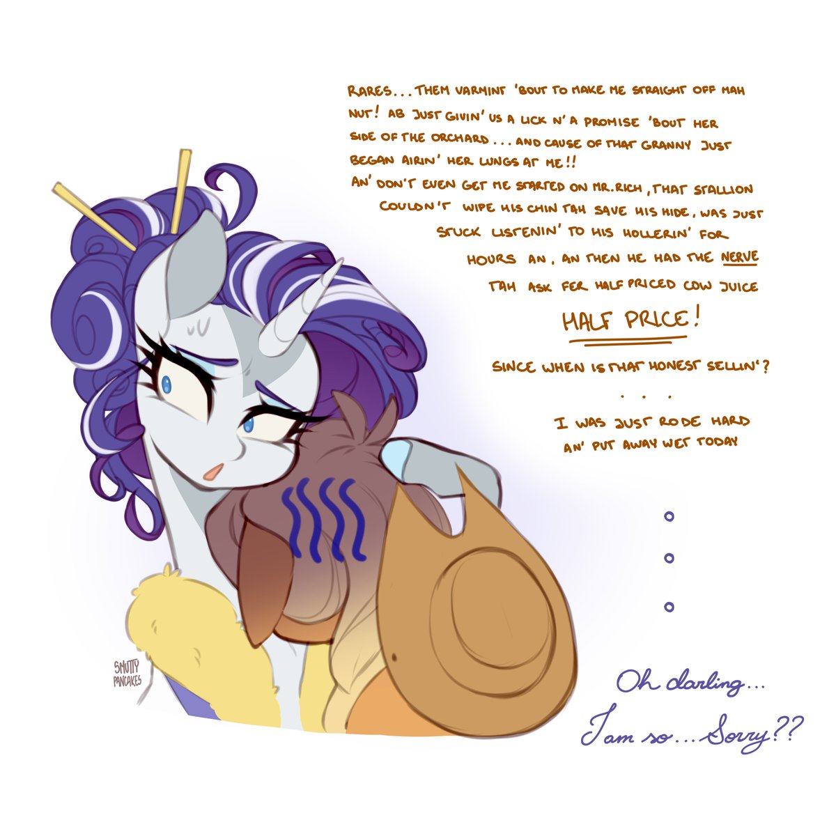 smutty_pancakes's tweet photo. Rarity isn't very fluent in cowboy lingo just yet, but she's tries her best https://t.co/2Mtzx4wP6A