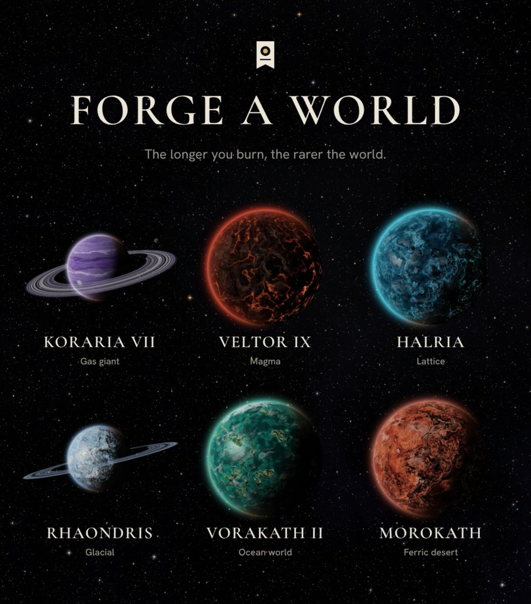 _Big_Hoodd's tweet photo. Forge a world. Hold its deed. Every week, worlds collide.
333 onchain worlds. No more will ever exist @GuildFi_Game

GuildFi is live on Robinhood Chain. Burn $GUILD to found one of 333 limited worlds. Each world is an NFT with its own generated name, sky, and art written onchain. You hold the deed and its weekly payouts.

How it works in 3 steps:  
→ Get $GUILD (the fuel)  
→ Burn it to found a world (Outpost, Empire)  
→ Fight every week  

Worlds get ranked by power and paired. Stronger one takes half the loser’s pot.  

Four classes, permanent scarcity:  
• Outpost - 133 worlds | 100k $GUILD | fights next week  
• Colony - 100 worlds | 250k $GUILD | 1 week shield  
• World - 67 worlds | 500k $GUILD | 2 week shield  
• Empire - 33 worlds | 1M $GUILD | 4 week shield  

Rarer classes cost more and roll better looks. Founding burns the $GUILD forever.

Power decides everything.  
A world starts with power equal to its class price. Anyone can burn more $GUILD to boost any world (90% burned, 10% to treasury). Power decays 10% every week if it isn’t fed.  

Boost to climb the rankings or disrupt pairings.