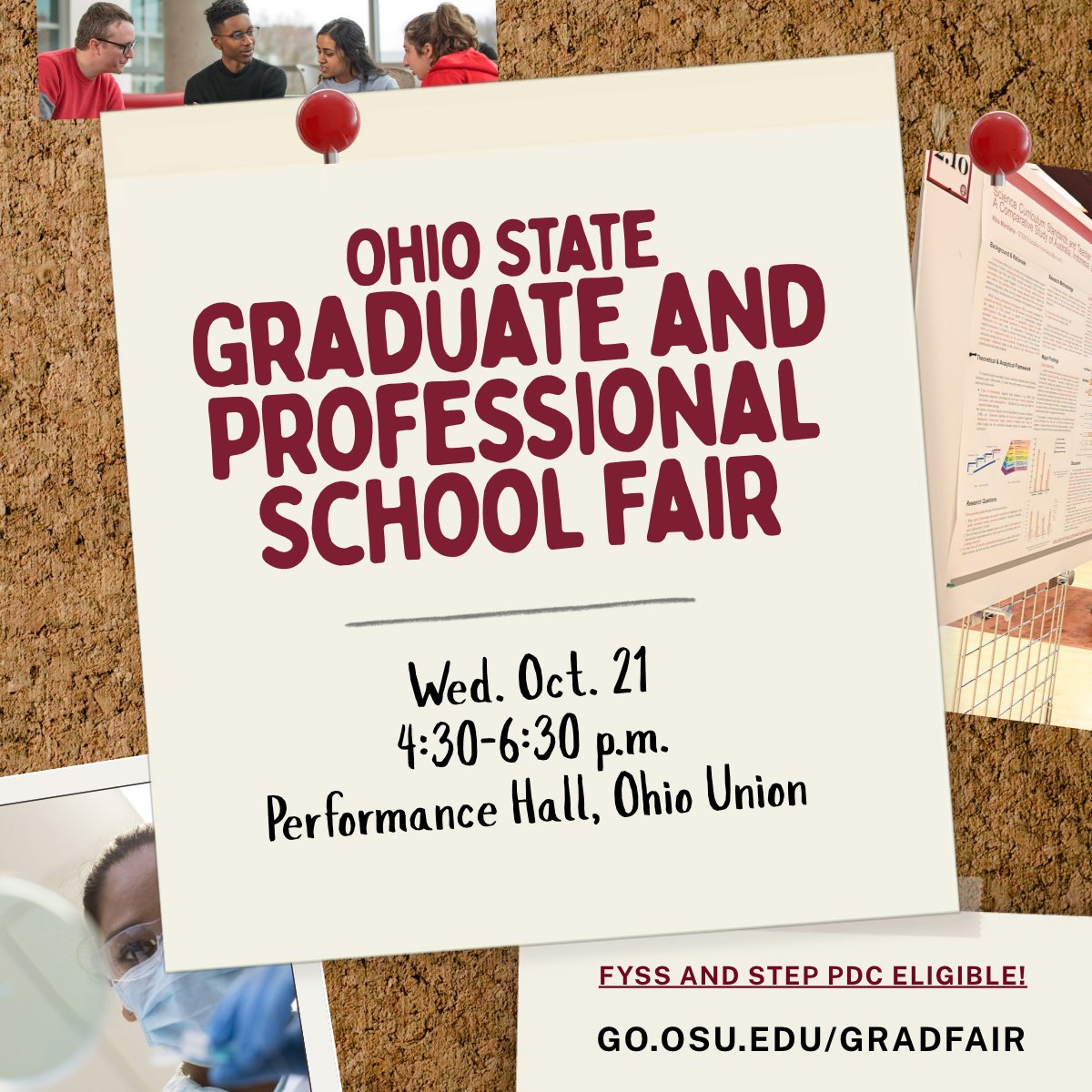 ASCatOSU's tweet photo. Find out if graduate or professional school at @OhioState is right for you! All students are welcome to the Graduate and Professional School Fair presented by the Arts &amp; Sciences Student Council on Oct. 21 4:30-6:30 p.m. in the Ohio Union.

Learn more: https://t.co/ViI8d3cngx https://t.co/nGoZeJfiEW