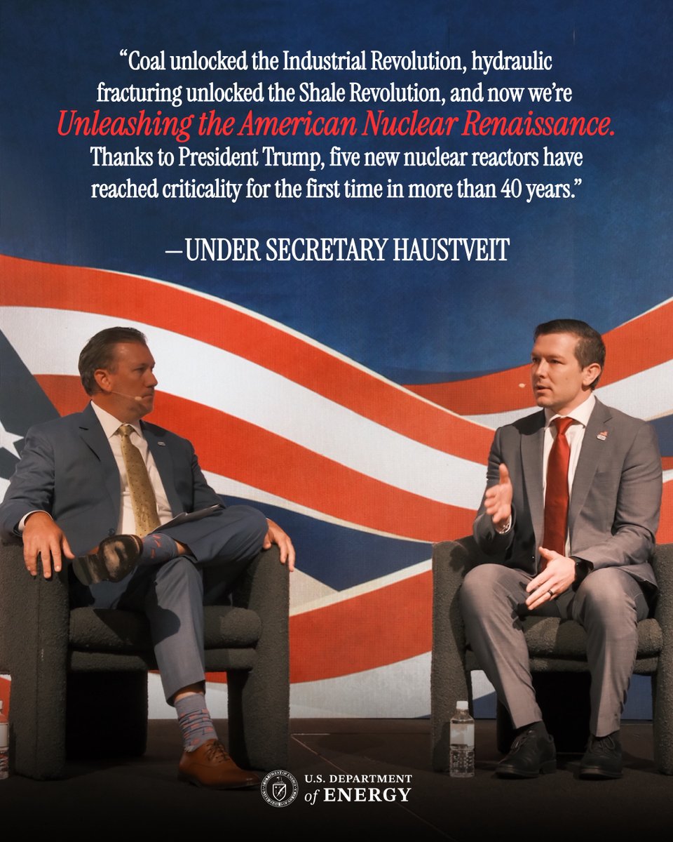 ENERGY's tweet photo. ICYMI: @EnergyUnderSec highlighted how President Trump is unleashing the American Nuclear Renaissance at the Texas Nuclear Alliance! 🇺🇸 https://t.co/9kRZoR8LkW