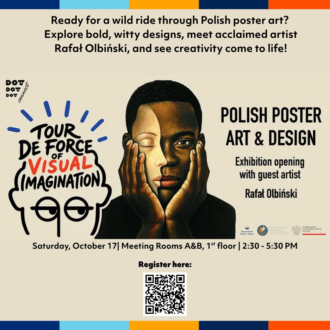 RoundRockPL's tweet photo. 🎨 Happening This week!🎨
Join #MYRRPL for Tour de Force of Visual Imagination and an afternoon of Polish poster art, featuring Rafał Olbiński, Freedom on the Fence, an artist conversation & reception.
📅 Oct. 17 | ⏰2:30–5:30 PM | 🎟️ Free
Reserve: https://t.co/PUloXfp89r https://t.co/87gk2SVrzr