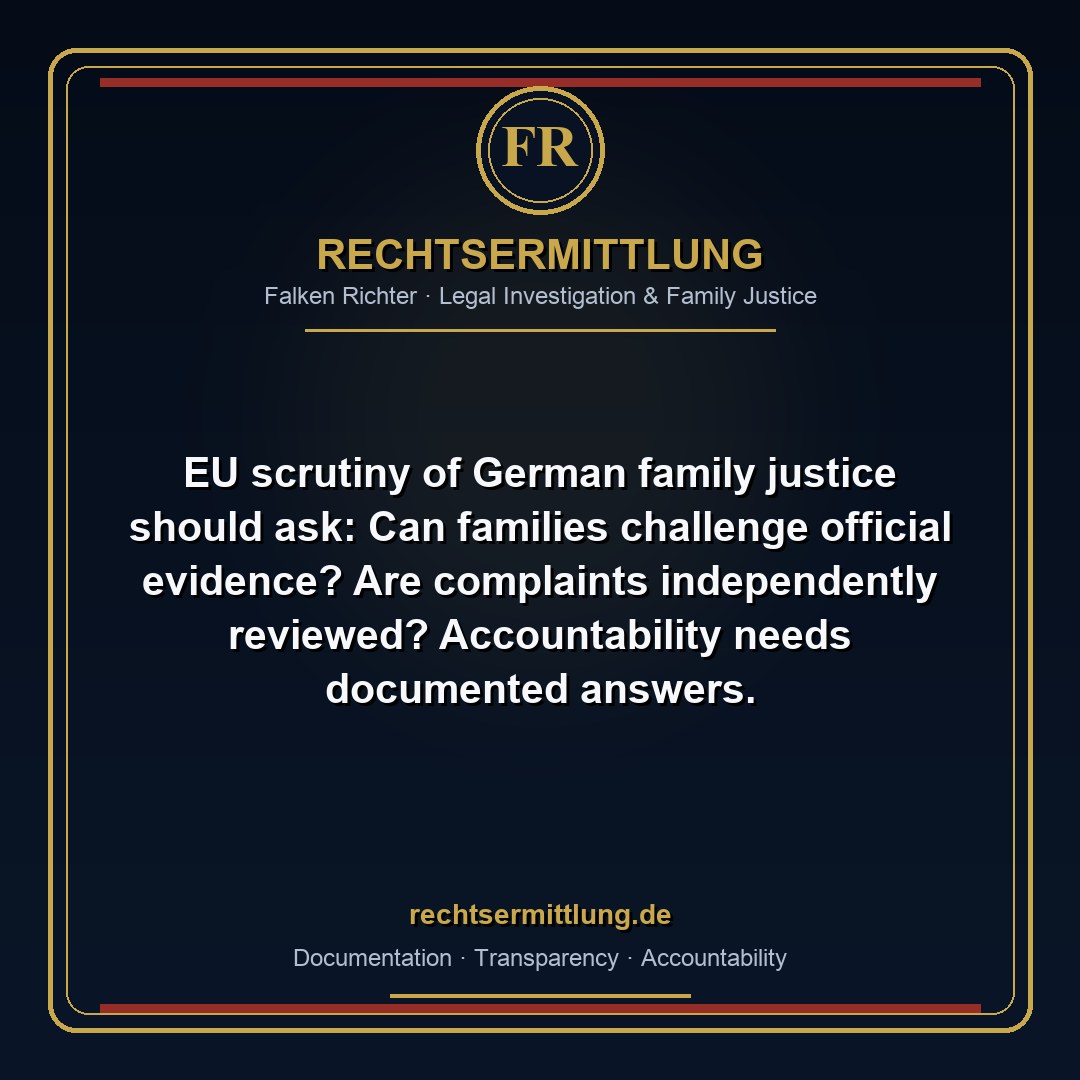 FalkenRichter's tweet photo. EU scrutiny of German family justice should ask: Can families challenge official evidence? Are complaints independently reviewed? Accountability needs documented answers. @EP_Petitions #Jugendamt #EUFamilyLaw https://t.co/EXNvTNNuJJ