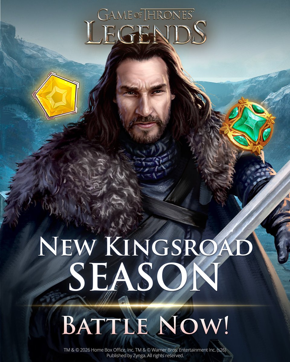 GoTLegends's tweet photo. ⚔️ A new Kingsroad season is LIVE! ⚔️
March Beyond the Wall, conquer tiers, and unlock legendary rewards—Benjen Stark awaits your command!
Play now ➡️ https://t.co/WyfelWOe5e
Read on to learn more: https://t.co/5PUu0ynA1A https://t.co/vnGFqUdHOk