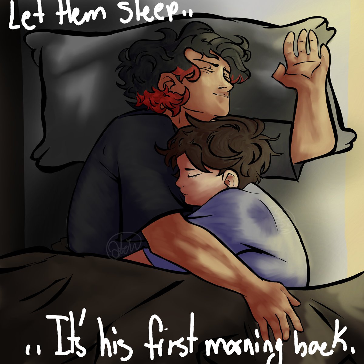 OctaBlurr_'s tweet photo. Day 11 : Camp 

"Let them sleep.. it's his first morning back."

#cliquetober #cliquetober2026 #cliqueart #twentyonepilots #topart #topfanart #joshler #clancybearer

@artbytheclique https://t.co/G1RWel6T9M