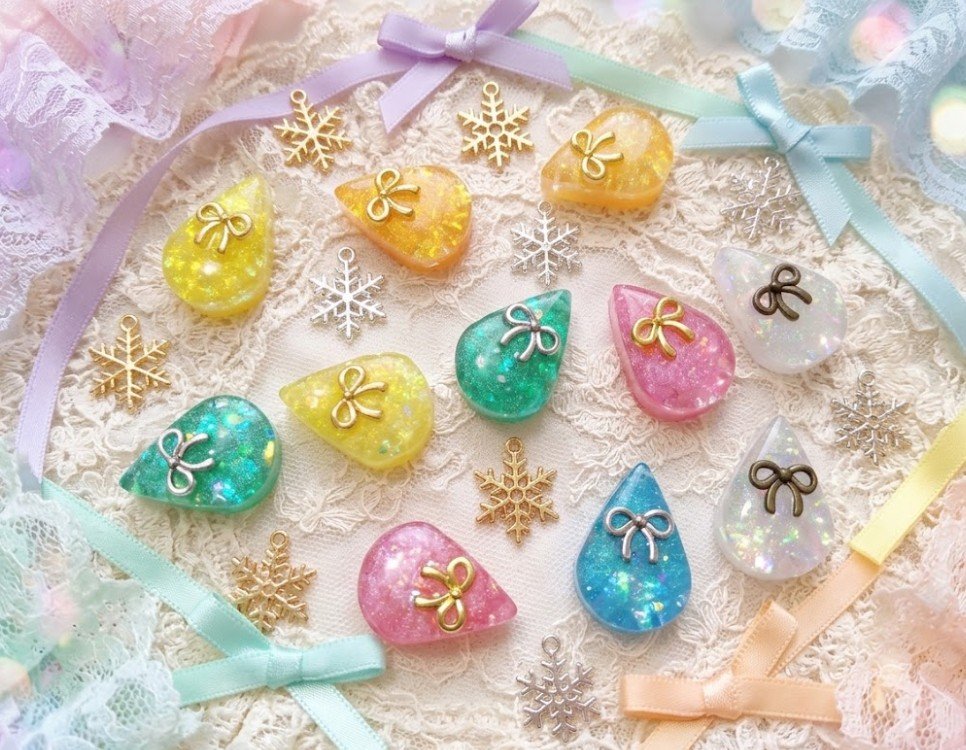 Alicia_Henyo's tweet photo. #ハンドメイド好きさんと繋がりたい
#レジン 
ぴよ姉が作品名を考えてくれました(꒪´꒳`꒪ )
ホワイト→淡雪の煌めき｡
他→虹結(にじむすび)の雫､です｡
虹色でリボンで飾っている為､虹結と考え付いたらしい｡
センスが素晴らしい✨✨
私だったら思い付きませんね'`,､(´∀`) '`,､ https://t.co/VWYDYQn5eZ
