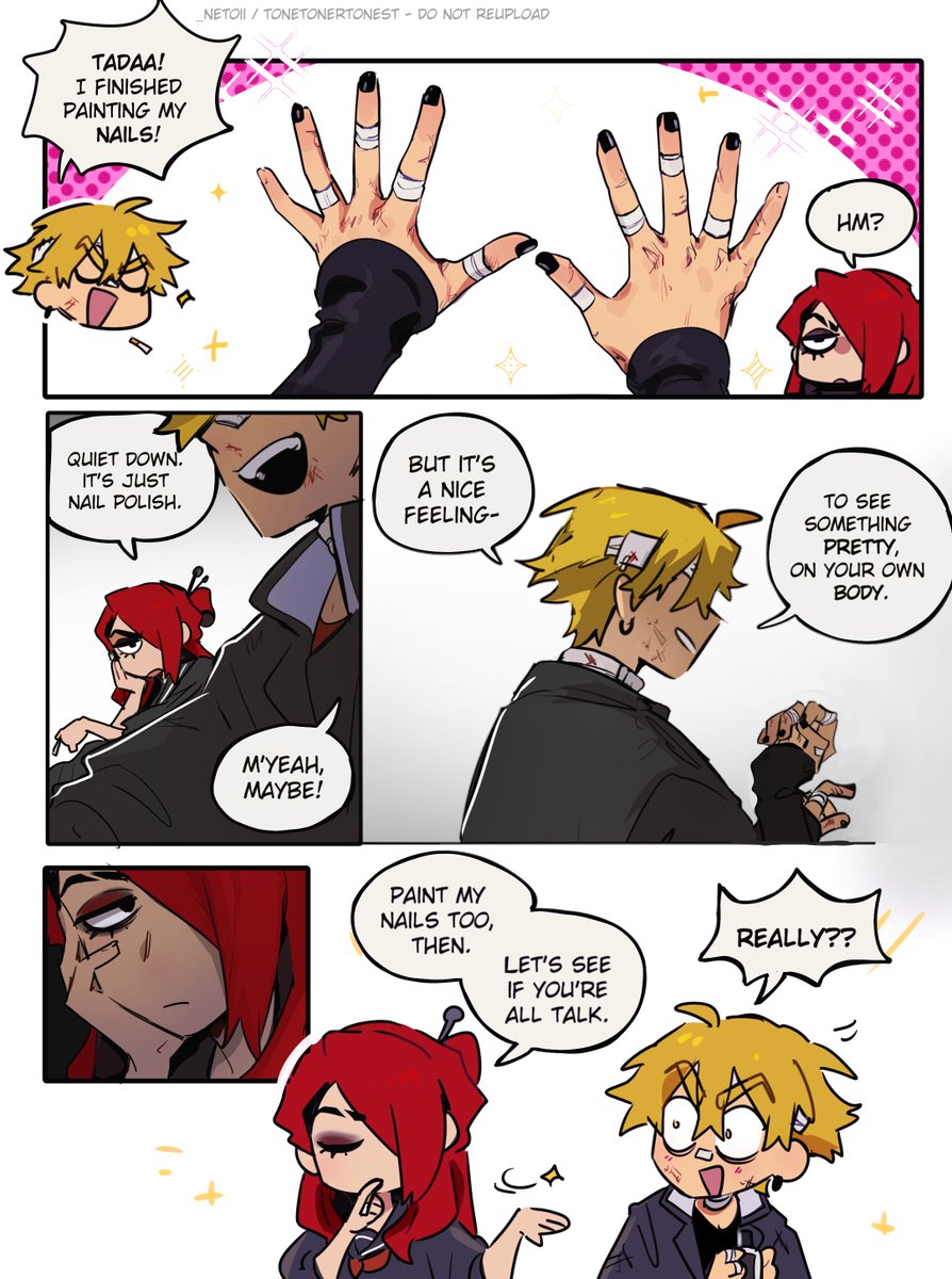 _netoII's tweet photo. some messy comics about nail polish 💅 (ft kyouka / enjin highschool au) https://t.co/CT0Q9ybF68