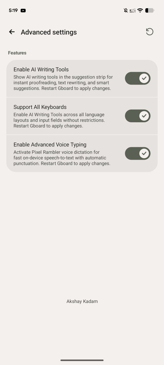 pixeluibygoogle's tweet photo. By modifying Gboard, an independent developer (Akshay Kadam) has unofficially backported flagship Pixel 11 AI capabilities, including Writing Tools and Rambler dictation, to older Pixel devices and standard Android phones.

Given how smoothly the port runs, it suggests that hardware limitations weren't the reason Google held these features back.

You can also try: https://t.co/5OZjCyz8Qb