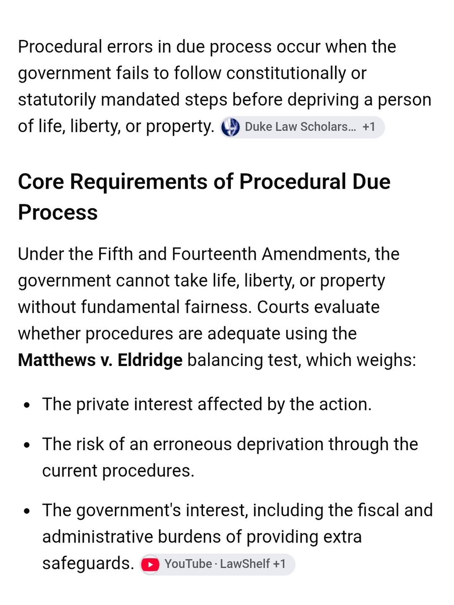 SonyaKahn1's tweet photo. Procedural errors in due process occur when the government fails to follow constitutionally or statutorily mandated steps before depriving a person of life, liberty, or property. https://t.co/x03P4nnw10