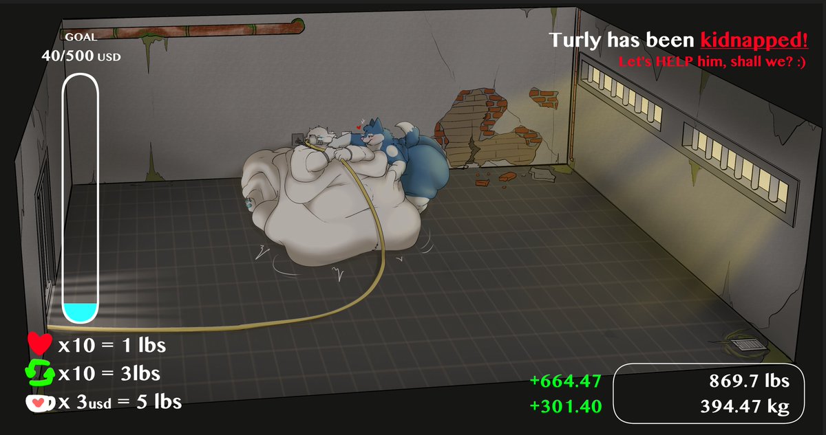 Turly032's tweet photo. The weight rising! but he still hope he will get away soon enough! 

And THE TOP DONATER OF THE ROUND!! @wuskeh 
"He's come visit? or He is the one behind this kidnap. Nobody know. but He's allowed to walk though the Full secured room. for now" 

(2/?) https://t.co/J8MzeI53oi