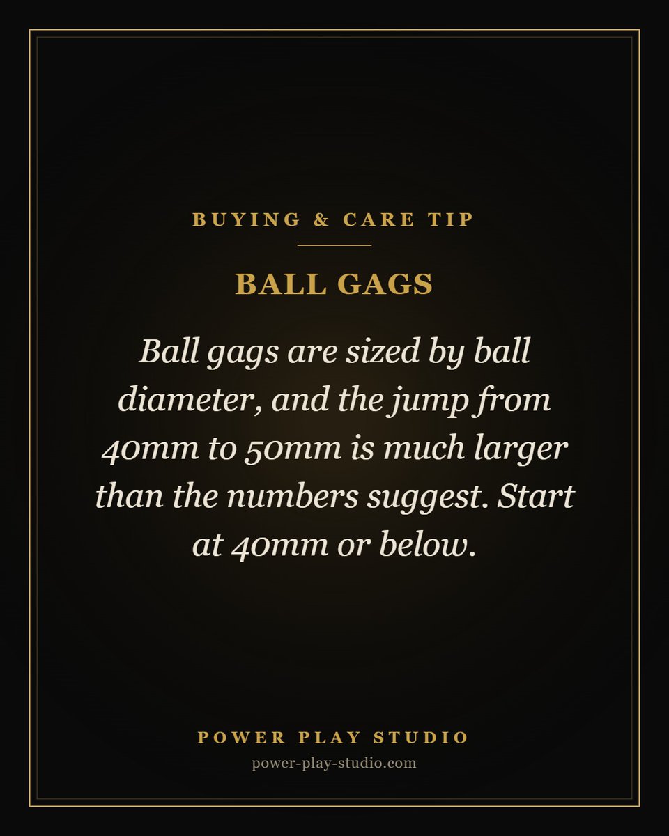 powerplaysllc's tweet photo. Ball gag sizes climb faster than the numbers suggest. 50mm is a big step up from 40mm, so begin at 40mm or smaller.
https://t.co/Y7F3AcdmmB

#BDSM #fetish #gag https://t.co/t43uq4YXIP