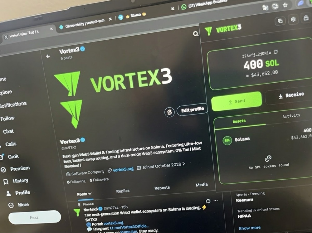 nv77xz's tweet photo. Liquidity & infrastructure locked for launch. ⚡️

400 SOL ready to fuel the Vortex3 ecosystem ($VTX3). 

Non-custodial mobile & browser wallet fully operational before deployment.

🌐 Portal: https://t.co/lhNySk8MMd
📅 Launch: Friday, Oct 16th @ 3:00 PM EST
💬 TG: https://t.co/aODGG6BAPf

$VTX3 #Solana #Web3 #SolanaGems