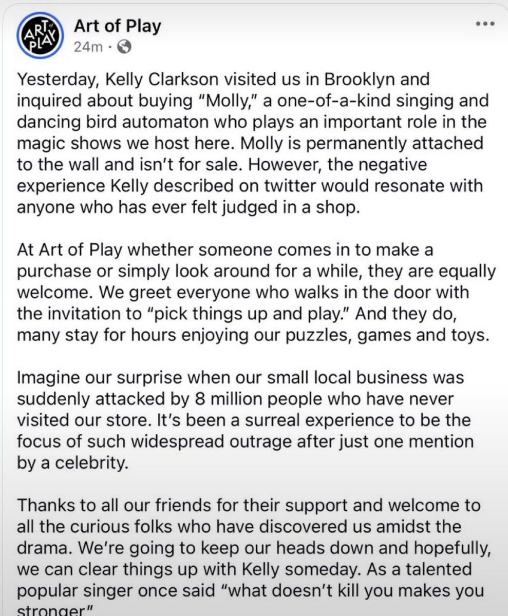 GardensR4Health's tweet photo. 🚨Breaking Update!

The store has RESPONDED to Kelly Clarkson

I KNEW she wasn’t telling the entire story!
Turns out she wanted something that was NOT for sale. A spoiled celebrity heard NO and unleashed HELL on a small magic shop. Regardless they validated her feelings. 👌 https://t.co/eqQeMpg11f