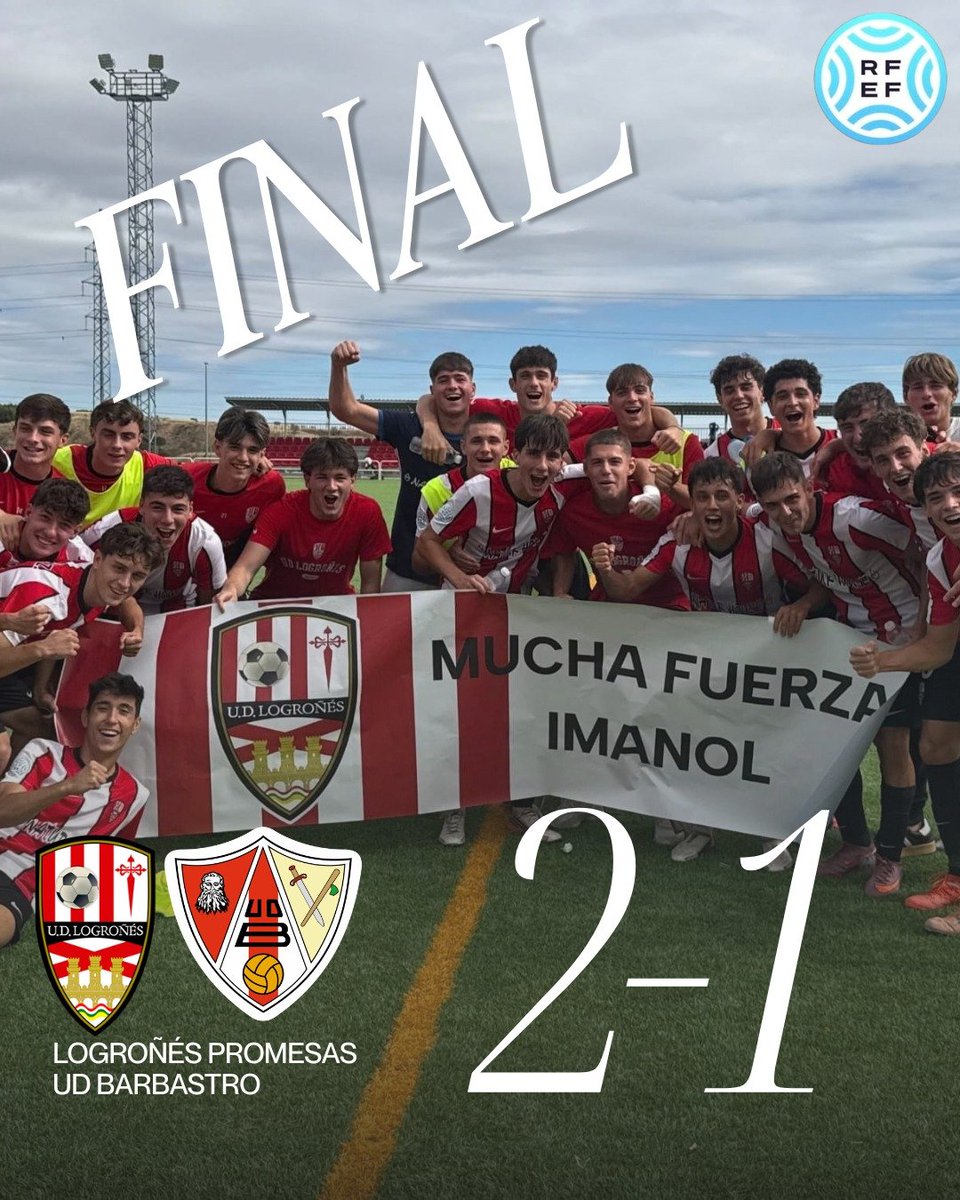 En_Blanquirrojo's tweet photo. (CANTERA)
✌️ Victoria del filial frente a la @UD_Barbastro  por 2-1 gracias a los goles de Dani Martínez y Raúl Bello. 
Al comienzo y final del encuentro se le dedicó un mensaje de apoyo a @imanolfdz11.
La semana que viene, los muchachos de Yayo visitarán la casa del @TerrassaFC https://t.co/wDZqRSZpdE