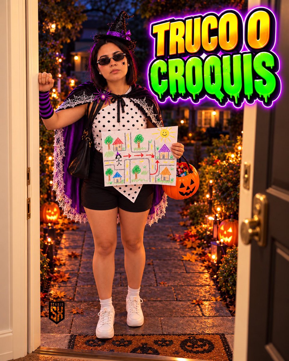 renatosx's tweet photo. 🎃 Lady Croquis ya llegó a pedir dulces: «¡Truco o croquis!». Si no le abres, te dibuja otra entrada. 😂 https://t.co/TKs97uO8T3