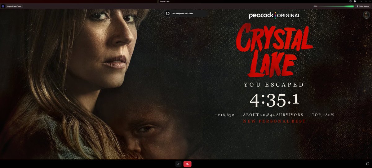 SlasherRadio's tweet photo. CRYSTAL LAKE @Discord  GAME OUT NOW 🔪

You have to ESCAPE CRYSTAL LAKE, get in there and see if you can beat my personal best!

Crystal Lake drops on @peacock 10/15 🩸 https://t.co/hHW5ct1GSH