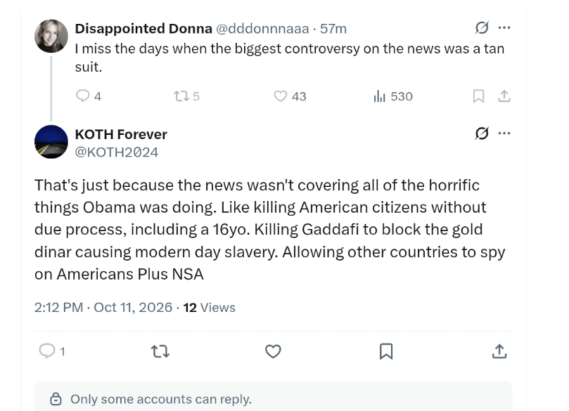 KOTH2024's tweet photo. Blocked😅 Because I hate Obama I must be a trump supporter https://t.co/KuoKz0FaCu